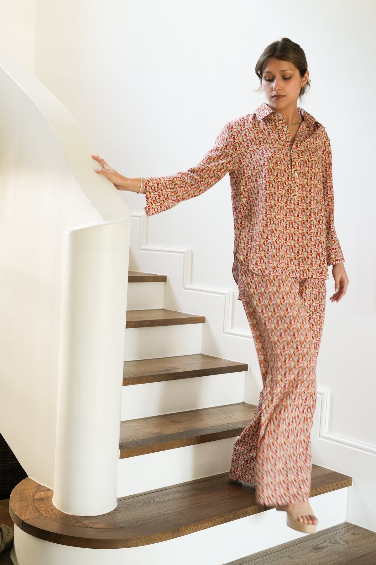 Red Blossom Silk Geo-Print Tunic