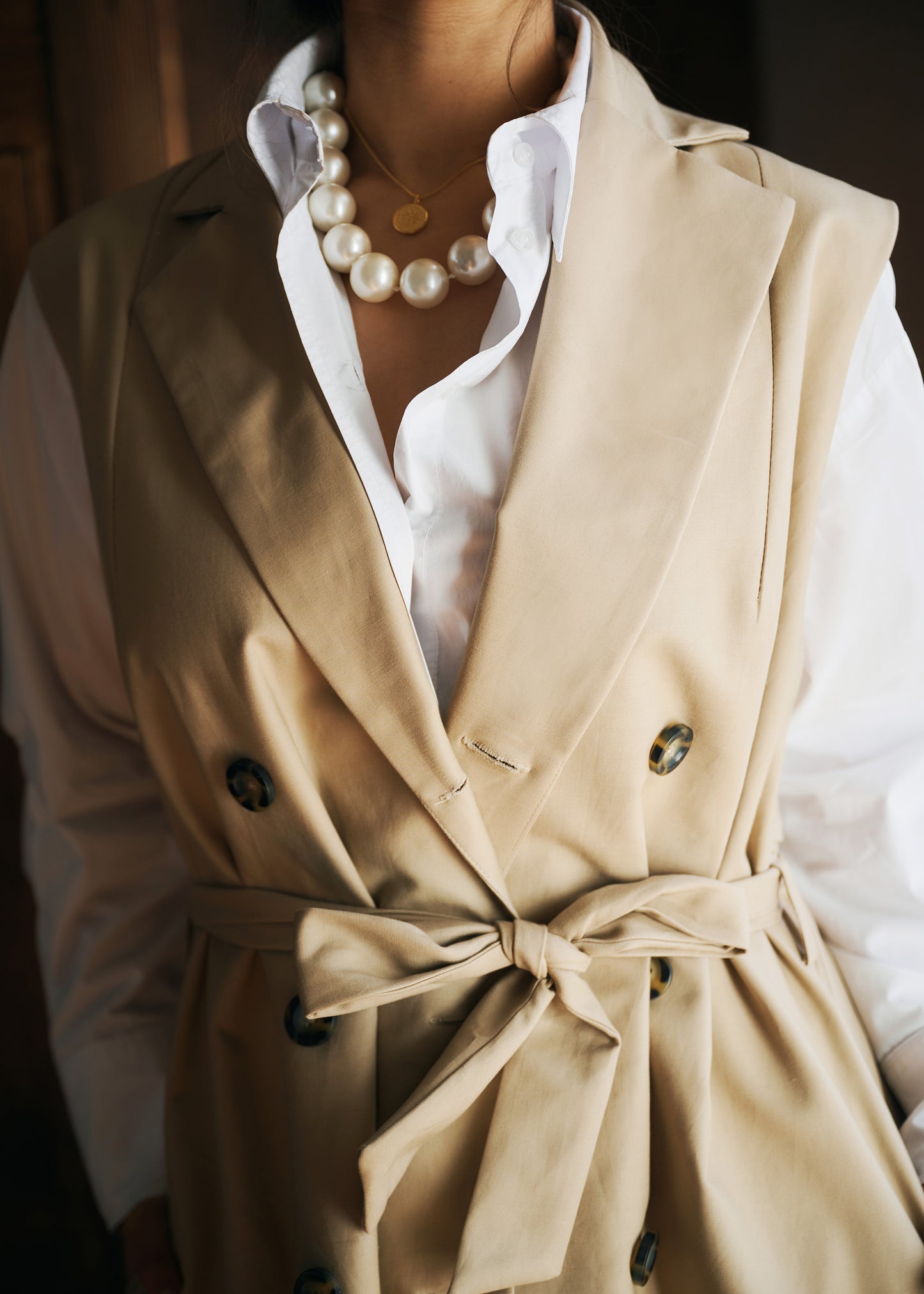 Sleeveless Belted Trench