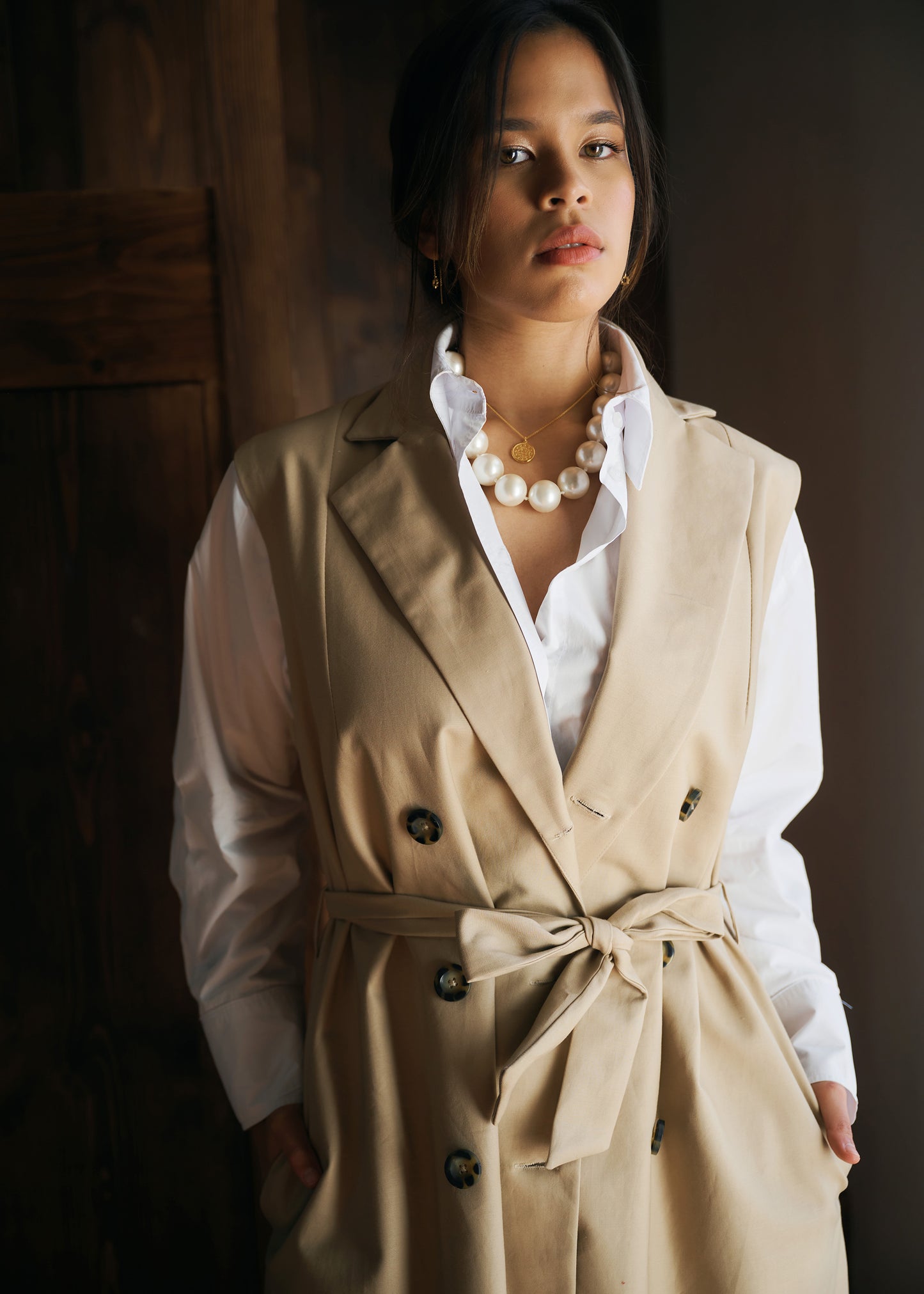 Sleeveless Belted Trench