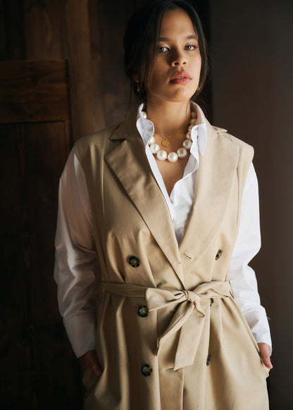 Sleeveless Belted Trench