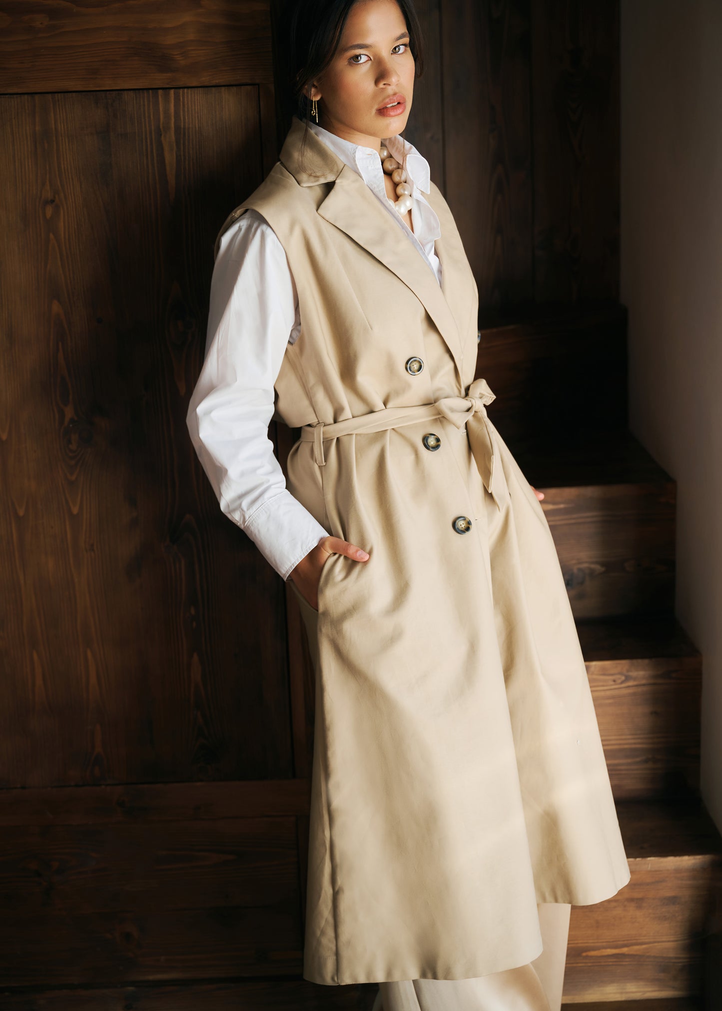 Sleeveless Belted Trench