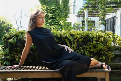 Shift Dress with Sheer Chiffon Hem