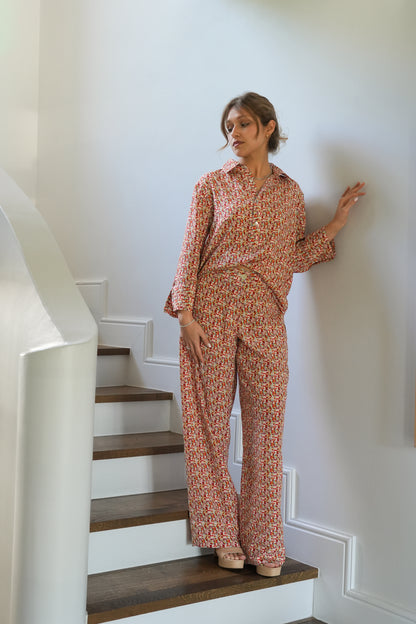 Red Blossom Silk Geo-Print Tunic