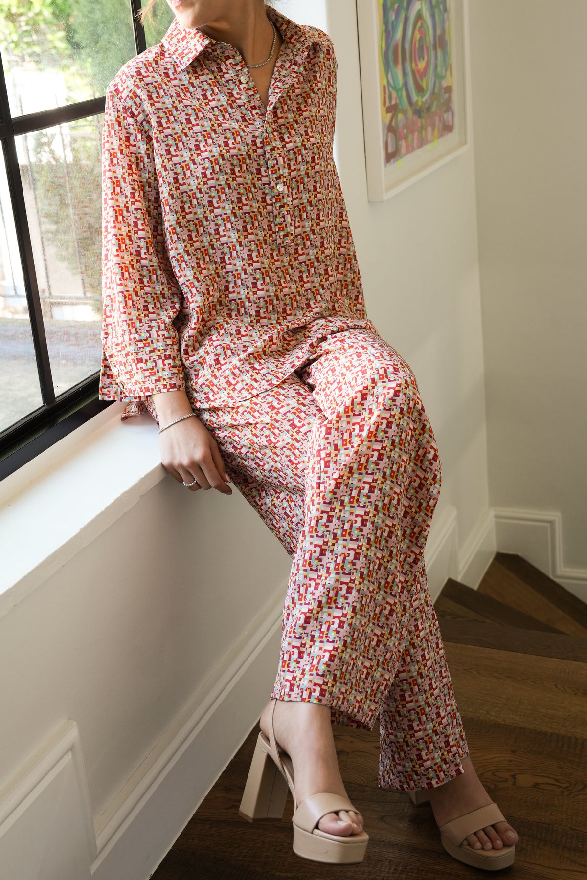 Red Blossom Silk Geo-Print Tunic