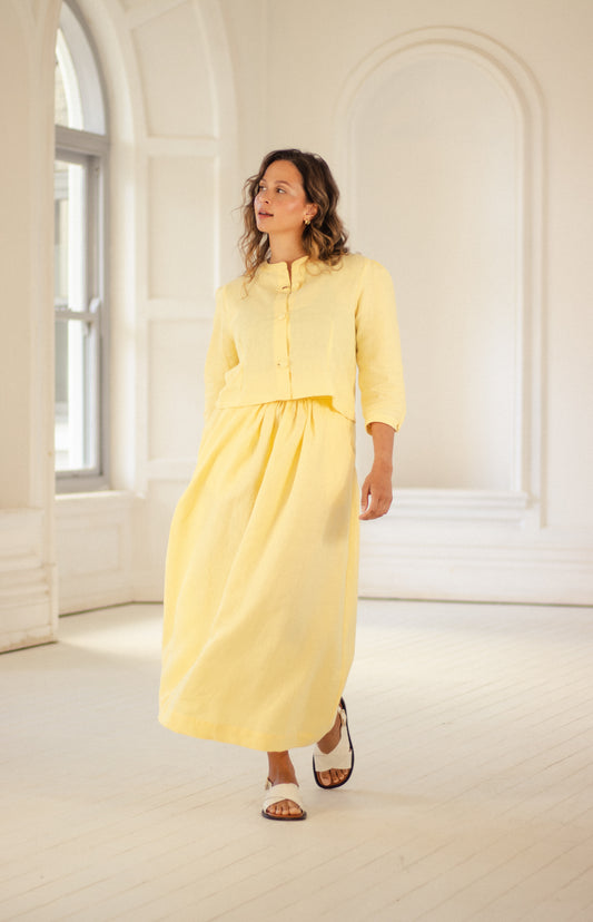 Long Gathered Linen Skirt