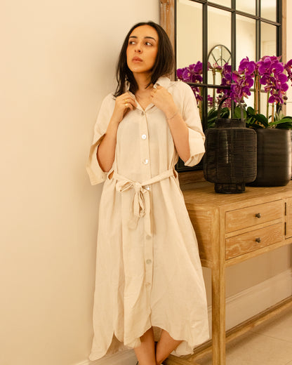 Cape Inspired Linen Midi Dress