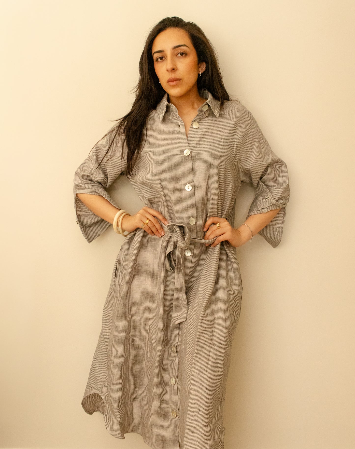 Cape Inspired Linen Midi Dress