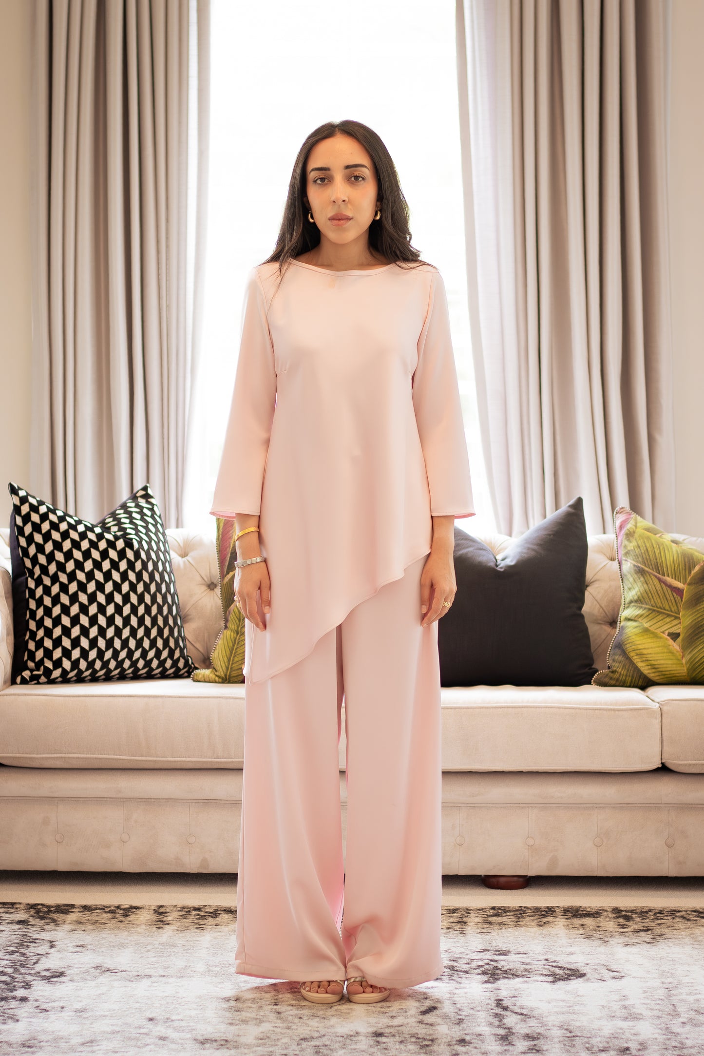 Assymetric Quarter Sleeve Satin Top