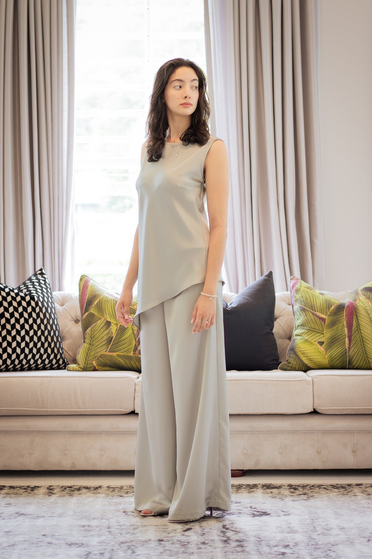 Sleeveless Assymetric Satin Top