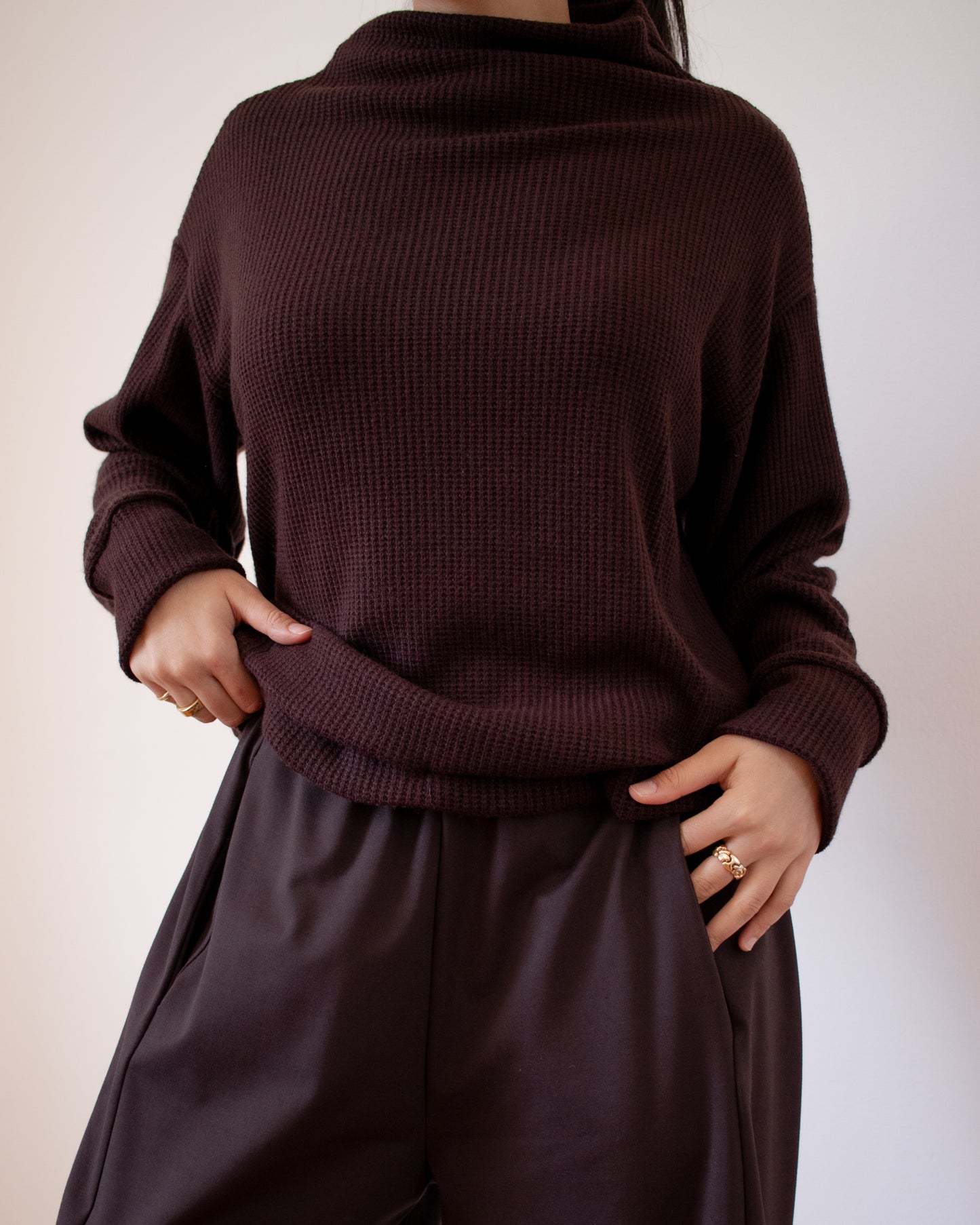 Funnel Neck Rib Knit