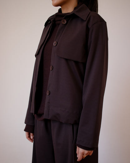 Cropped Fine Knit Flap Jacket