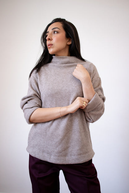 Funnel Neck Rib Knit