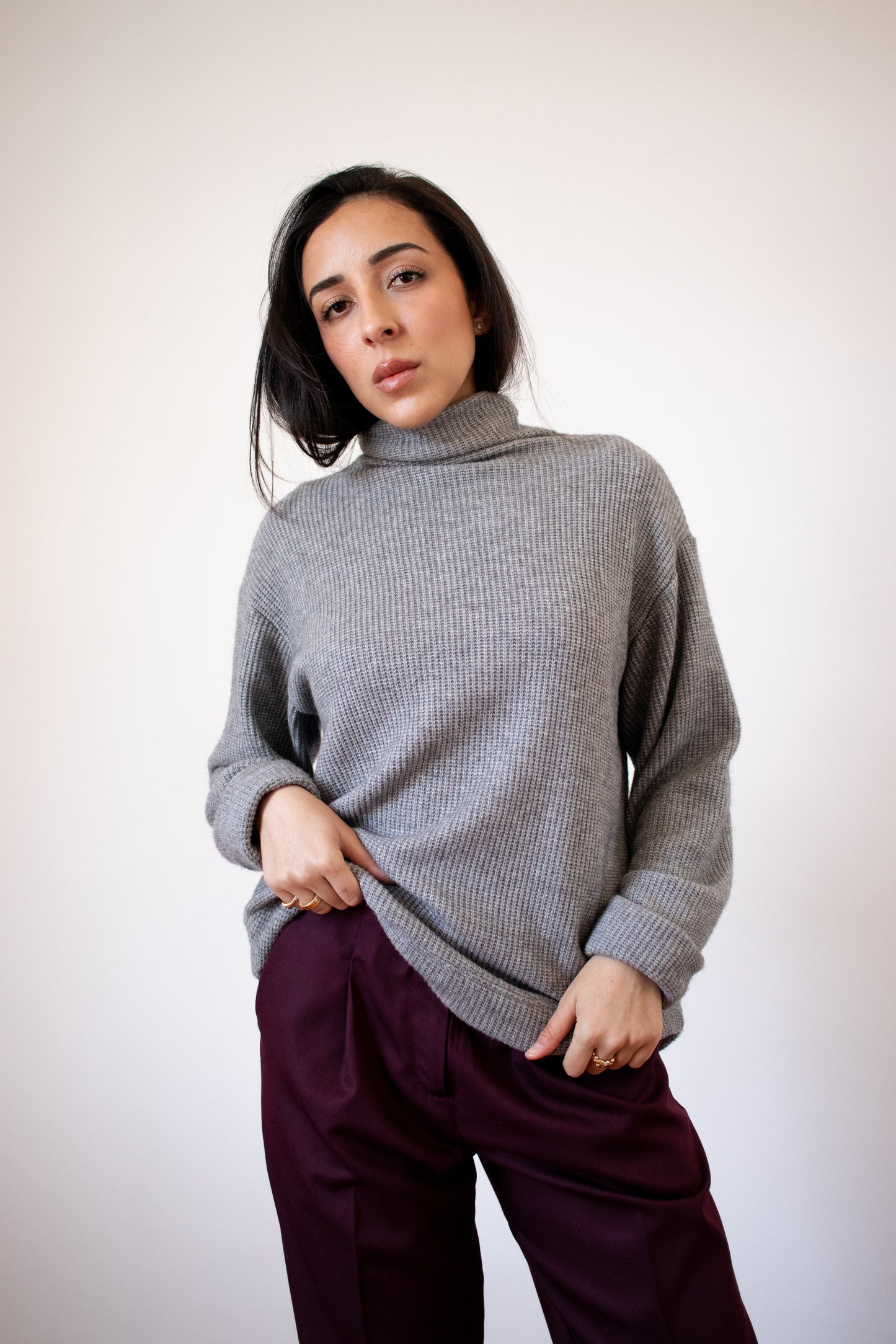 Funnel Neck Rib Knit